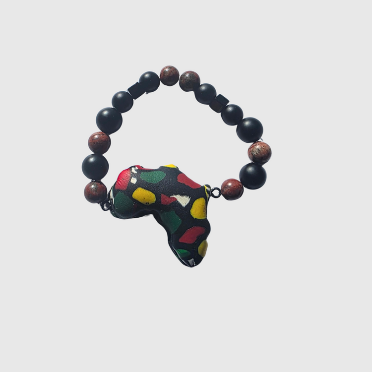 “FEARLESS Pan-African bracelet with Africa focal bead, Red Jasper and Black Onyx — women’s protection jewelry by JvOR