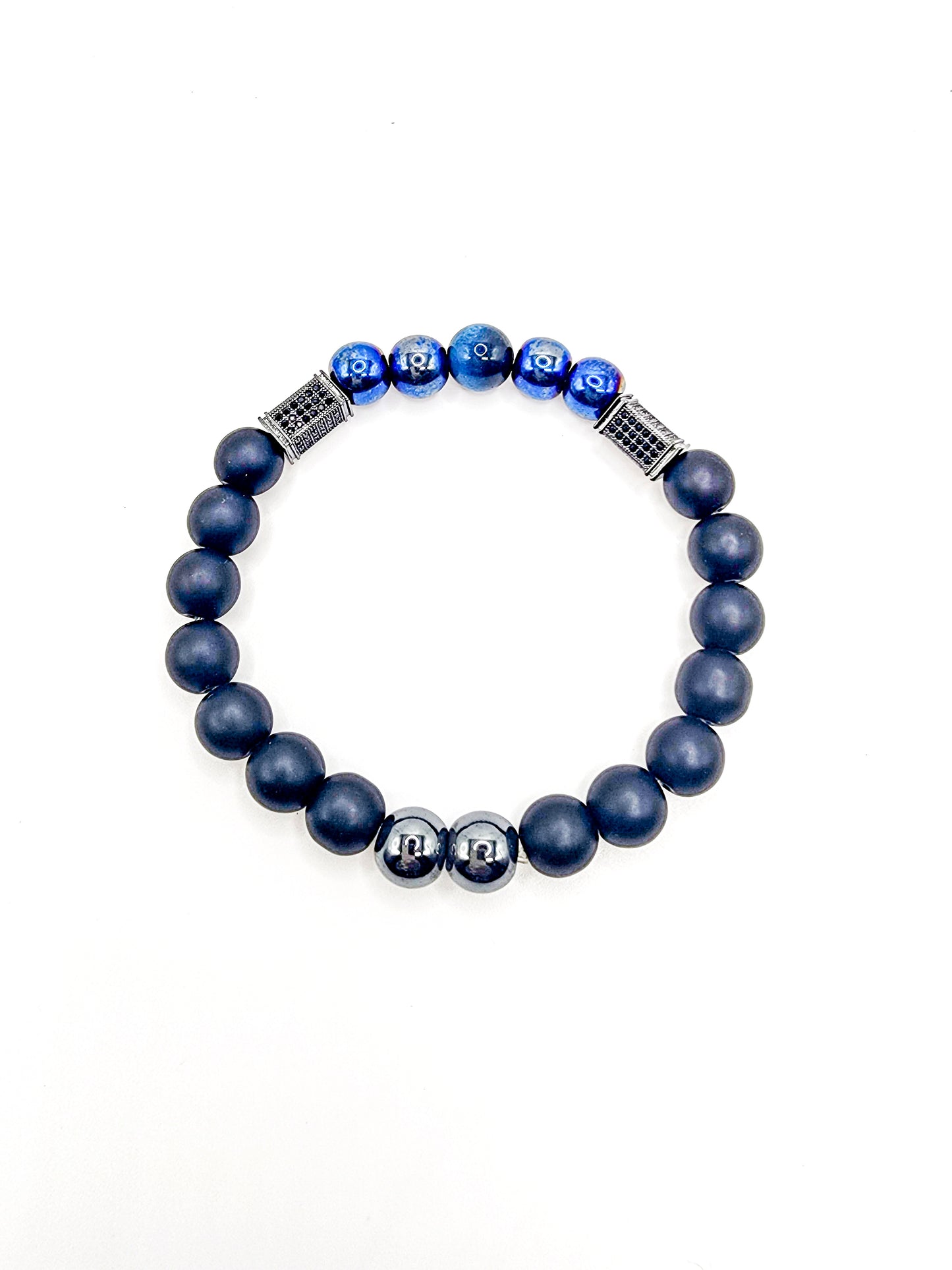 Armor Men's Bracelet: Gunmetal & Blue Hematite Fusion with Black Onyx