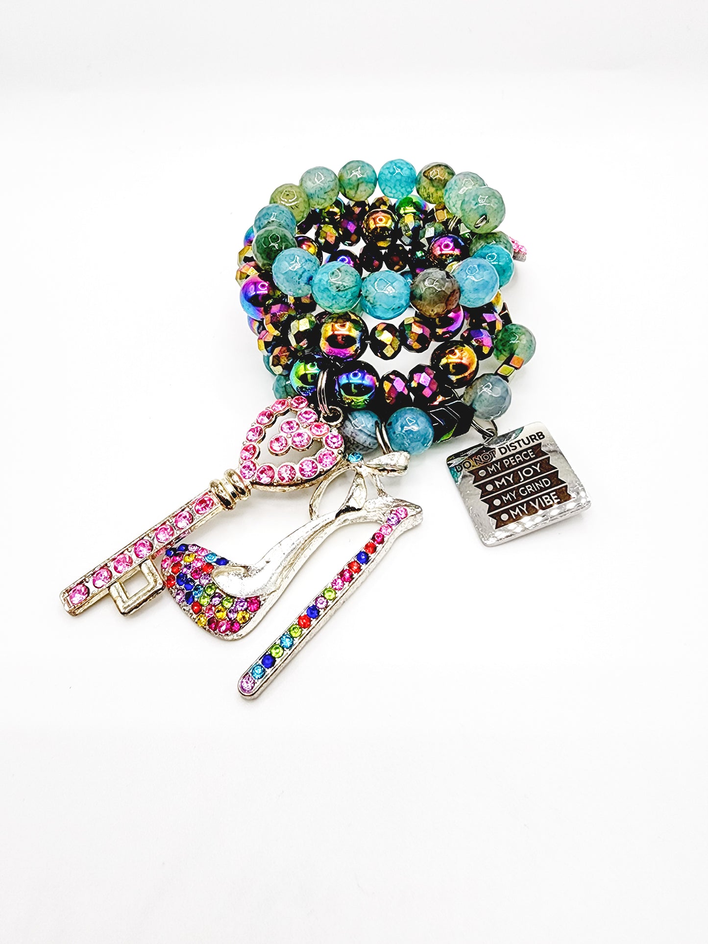 Animated | Charming Pink Rhinestone & Agate Stone Keychain
