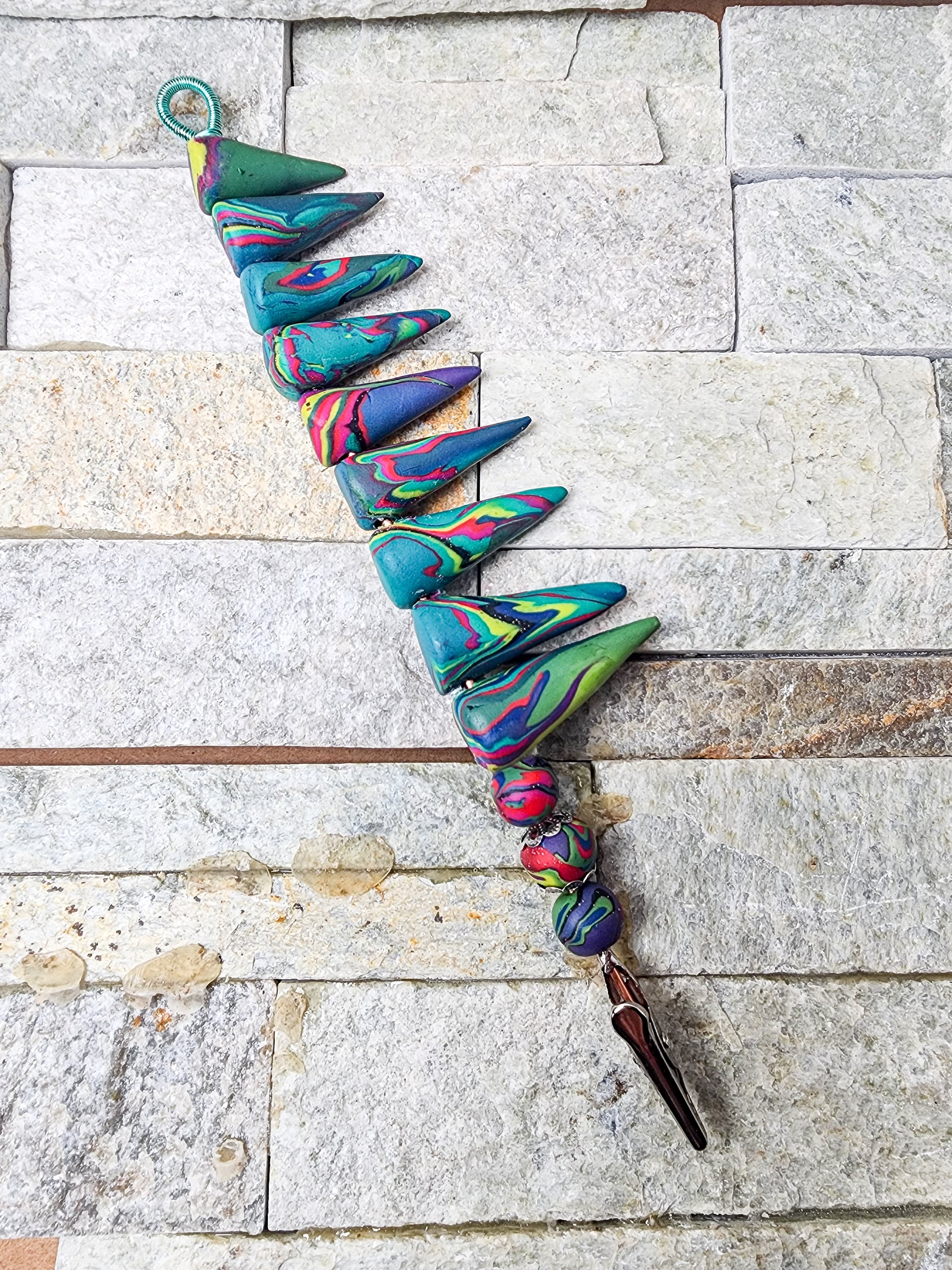 Unique handcrafted clip with spiked polymer clay beads