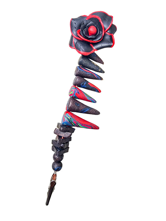 Unique handcrafted clip with spiked polymer clay beads