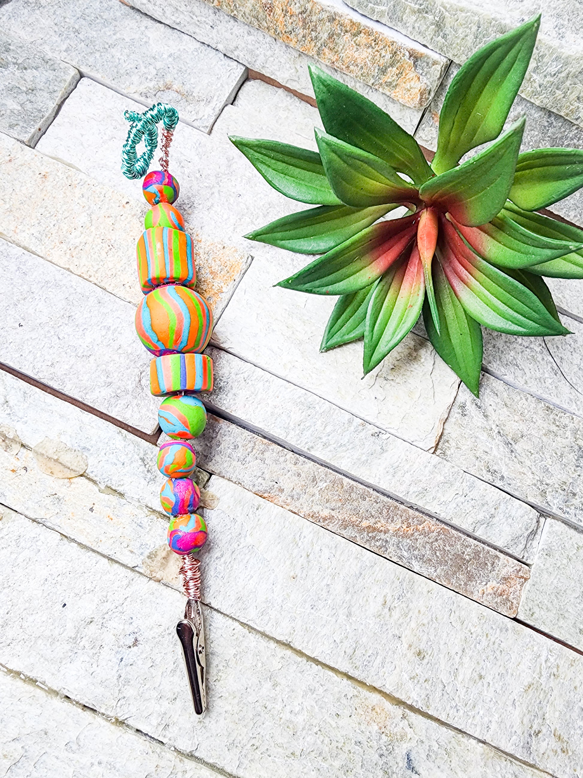 unique statement clay clips with beads