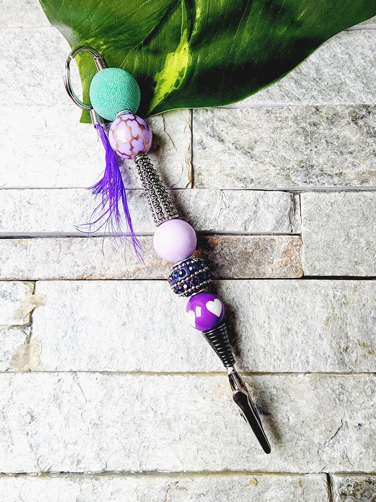 handmade card clip with vibrant beads