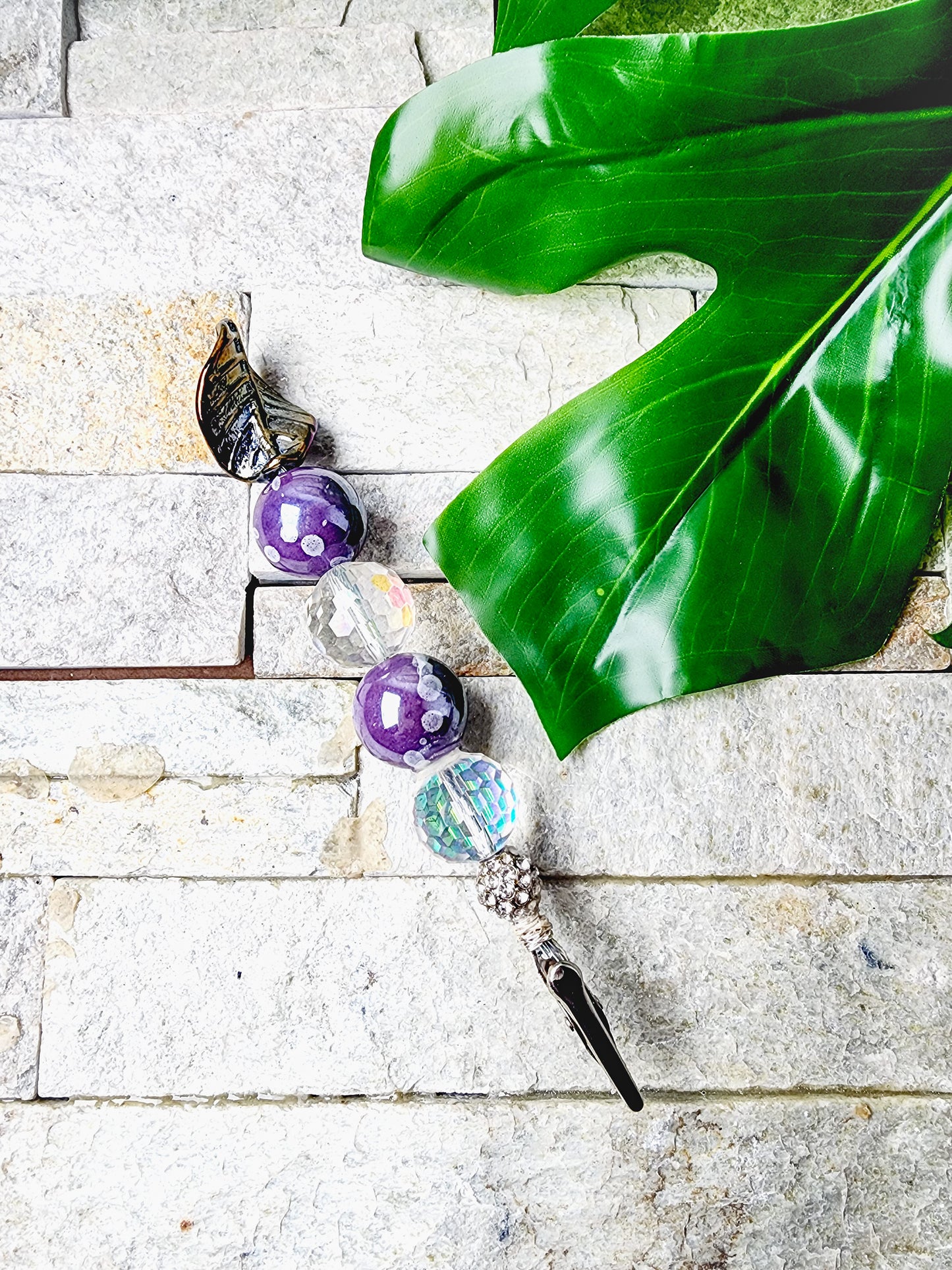 handmade card clip with vibrant beads