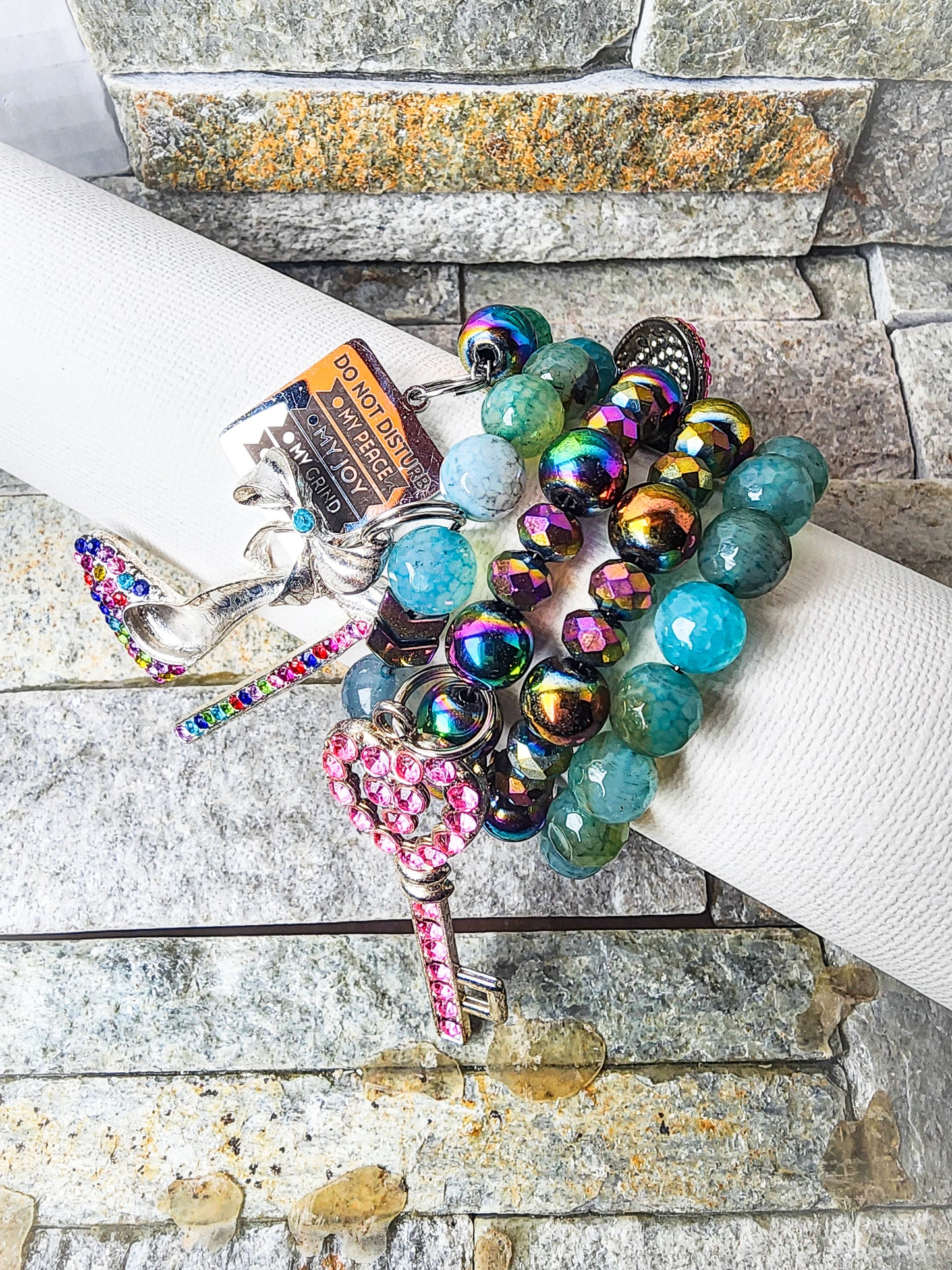 Animated | Charming Pink Rhinestone & Agate Stone Keychain