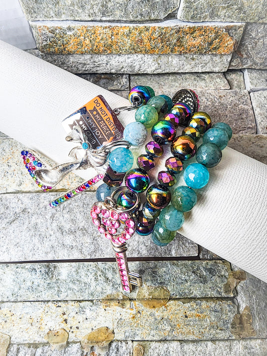 Animated | Charming Pink Rhinestone & Agate Stone Keychain