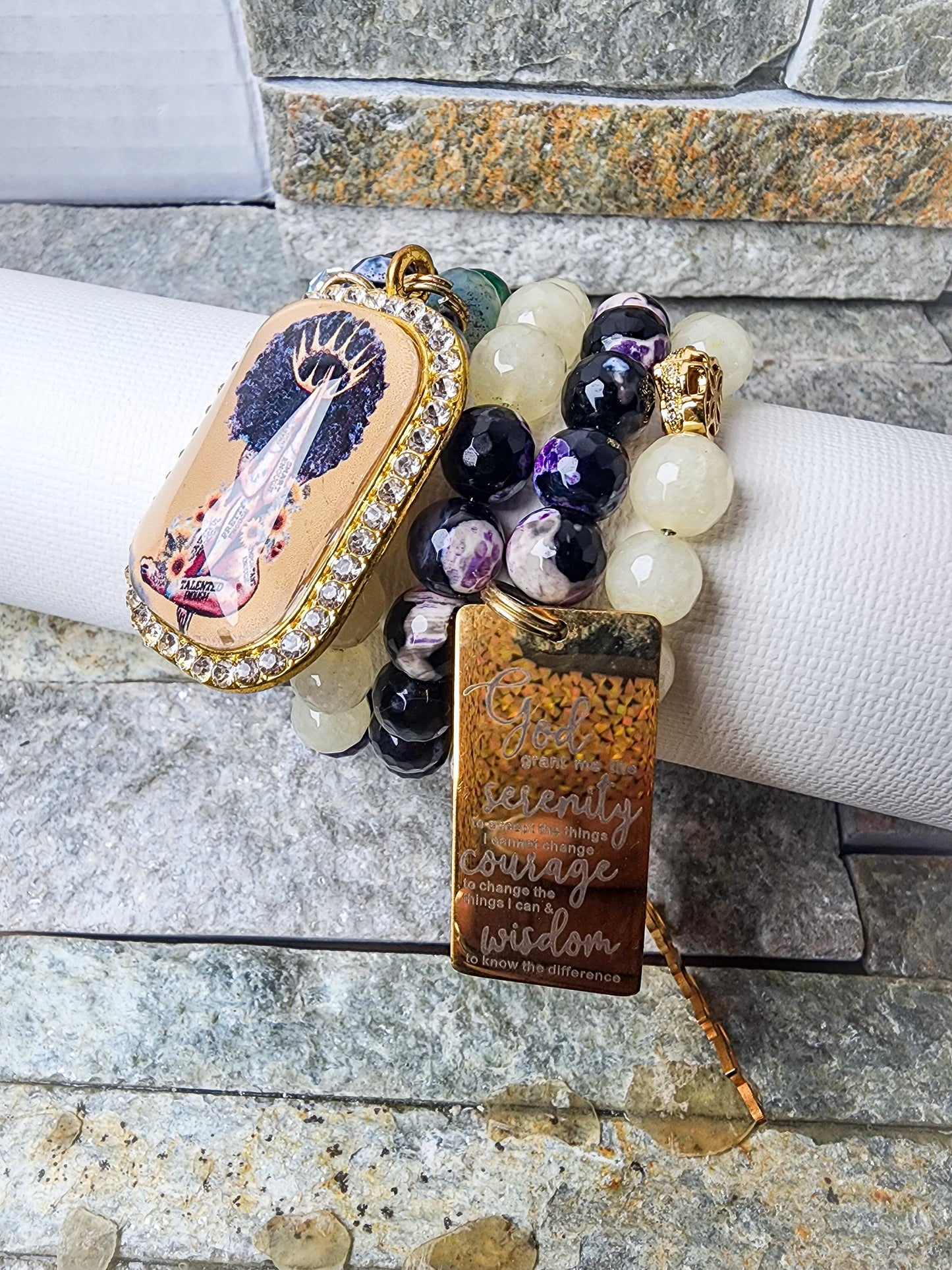 Proverbs : Wire-Wrapped Green and Purple Agate Bracelet