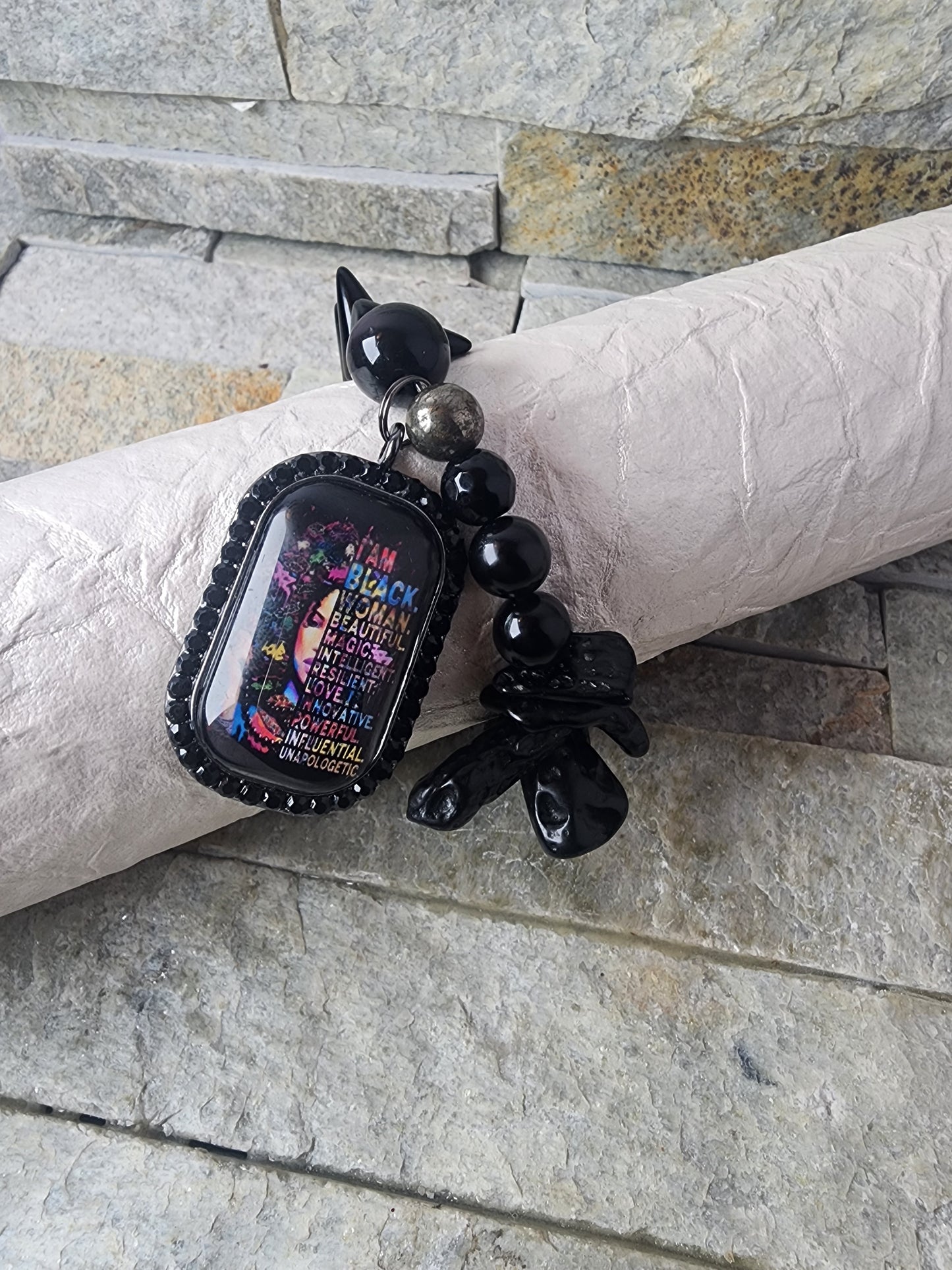 Noir Bella: Pyrite, Rainbow Obsidian, and Jade Crystal Bracelet
