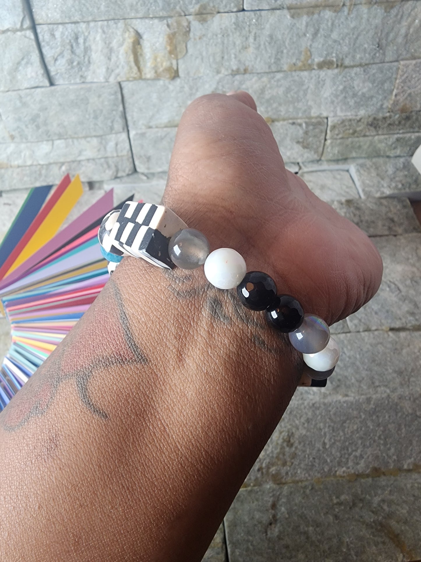 Checkered Past | Gemstone-Infused Polymer Clay Bracelets