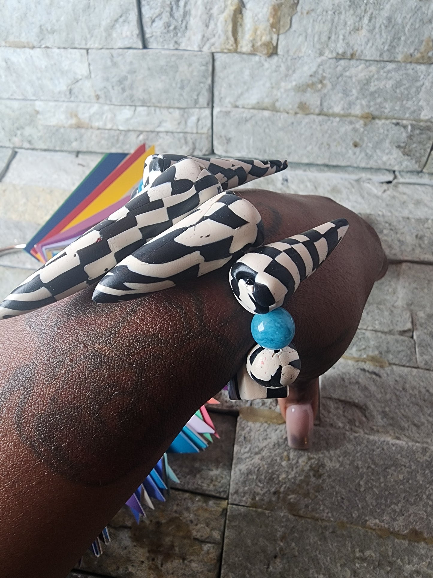 Checkered Past | Gemstone-Infused Polymer Clay Bracelets