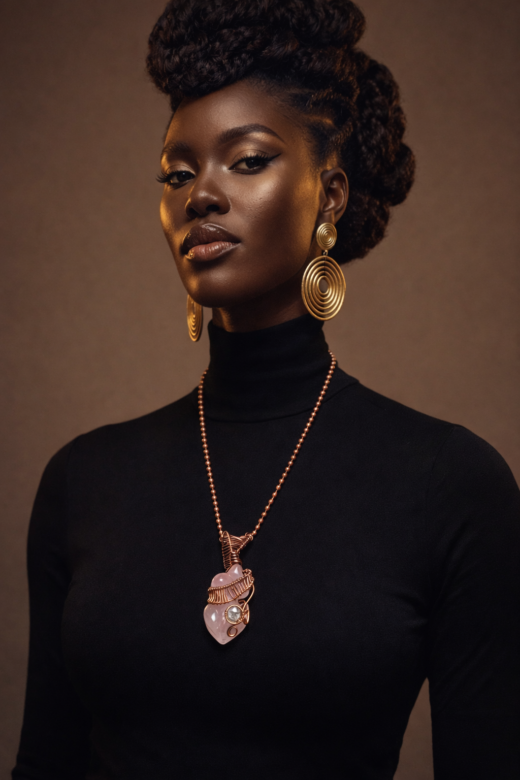 Eros & Ether | Rose Quartz Goddess Necklace in Raw Copper