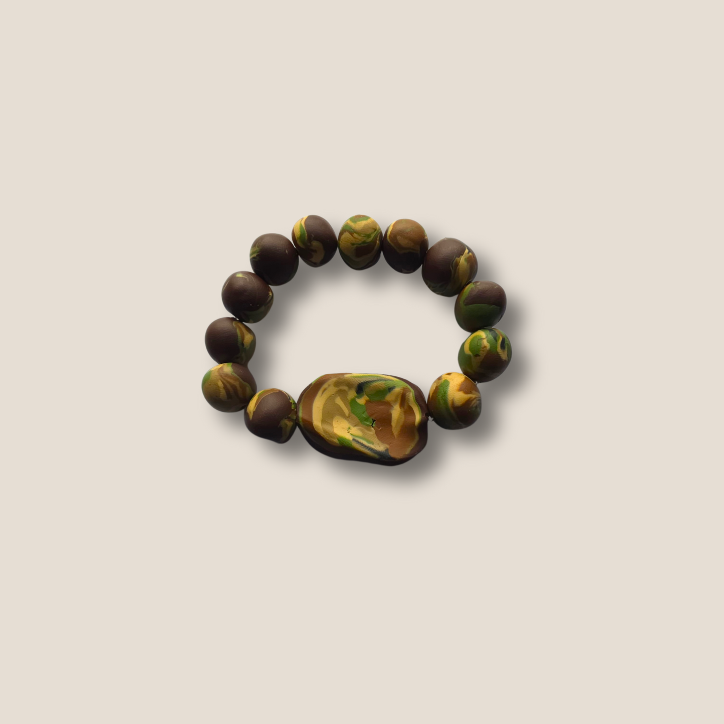 JvOR Choc-Lit Shadow handmade chocolate camo polymer clay bracelet — unisex luxury earthy jewelry from The Stealth Collection.