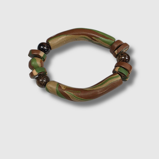 GHOST camo polymer clay bracelet with bronzite — unisex grounding jewelry by JvOR