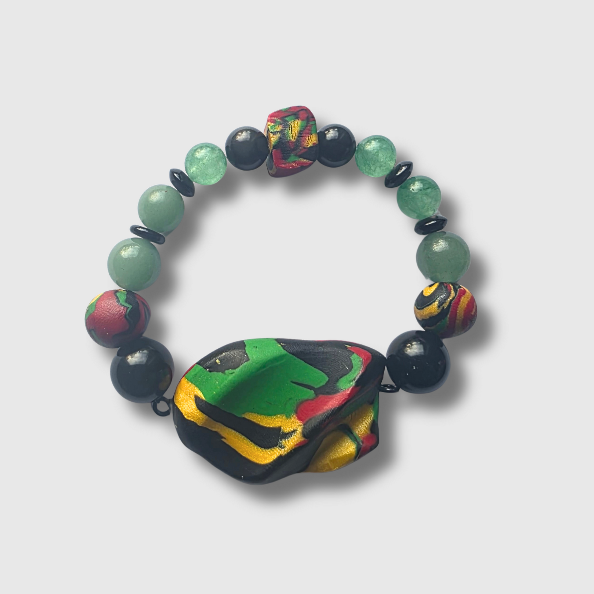 KOFI Pan-African bracelet with Green Aventurine and polymer clay beads — unisex prosperity bracelet by JvOR