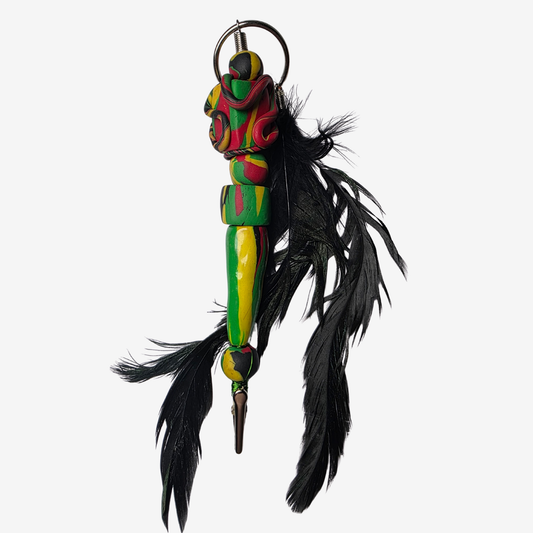 Handmade polymer clay card clips in Pan-African red, green, and black with bold textures and unique designs — functional accessories that celebrate culture and creativity