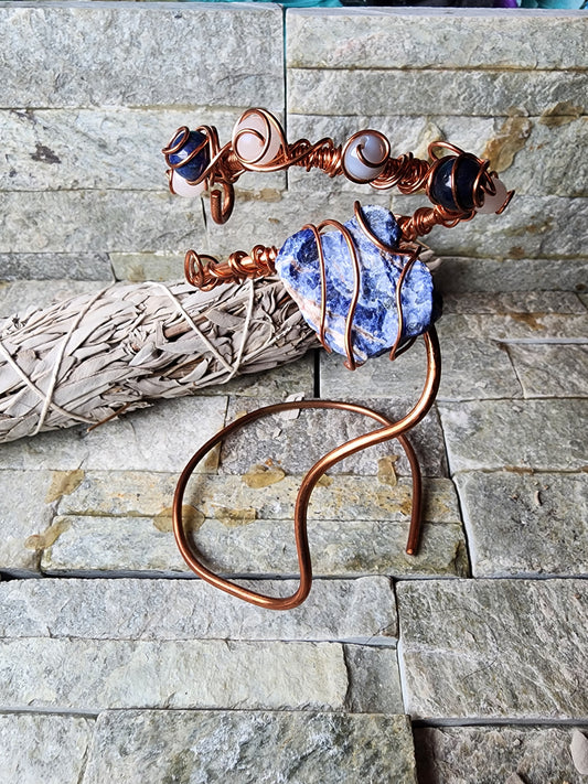 OYA COPPER BRACELET W/ LAPIS LAZULI, BLUE PYRITE & ROSE QUARTZ - INSPIRED. BY CELESTIAL WISDOM, BALANCE, & TRANSFORMATION