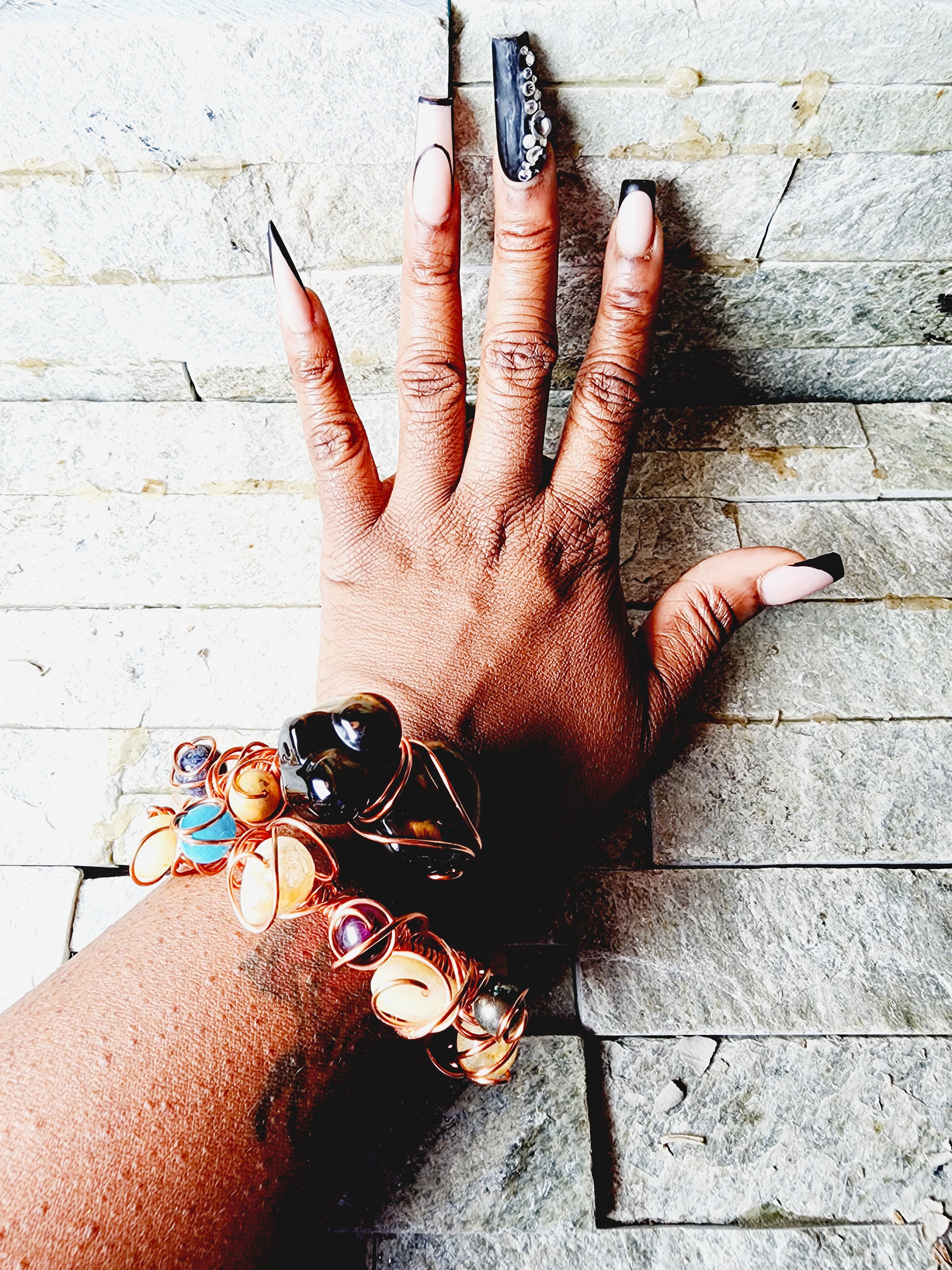 Sovereign copper bracelet wrapped with Carnelian, citrine, & Tiger’s Eye