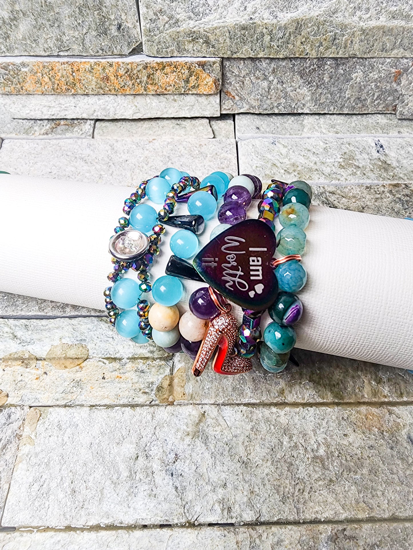 TRESPASS BRACELET STACK IN OCEANIC TONES - HANDCRAFTED PROTECTION, PURPOSE & UNAPOLOGETIC SELF-CLAIMING.