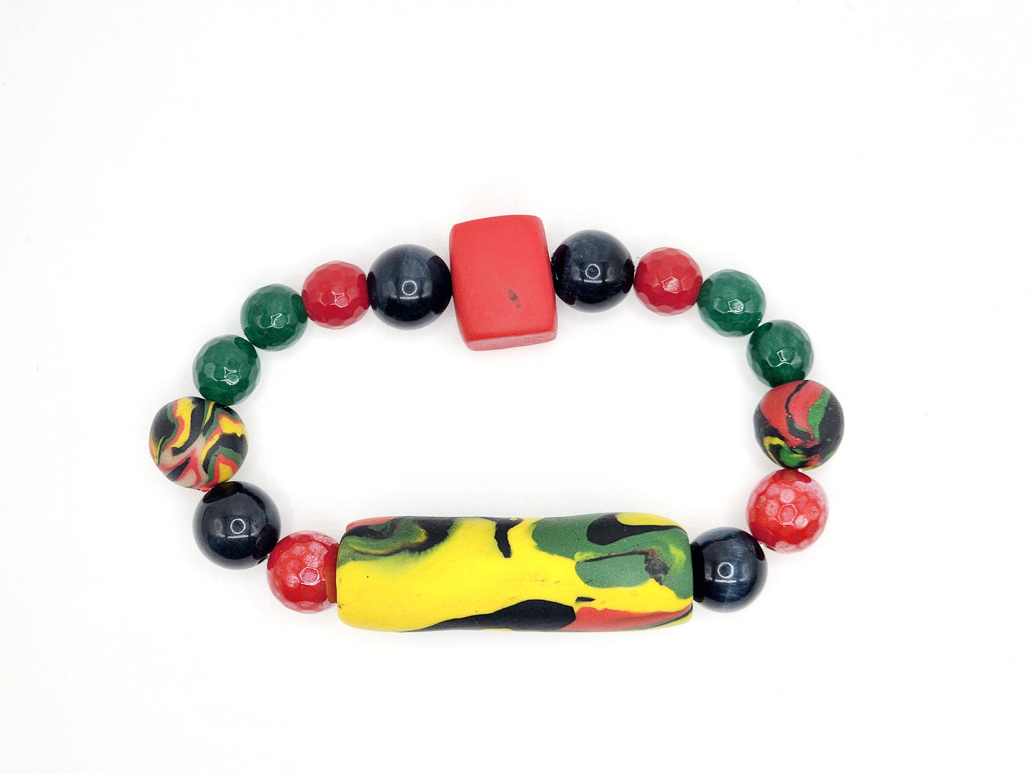 Omari Harmonious Fusion: Jade and Tiger's Eye Polymer Clay Crystal Mix Bracelet