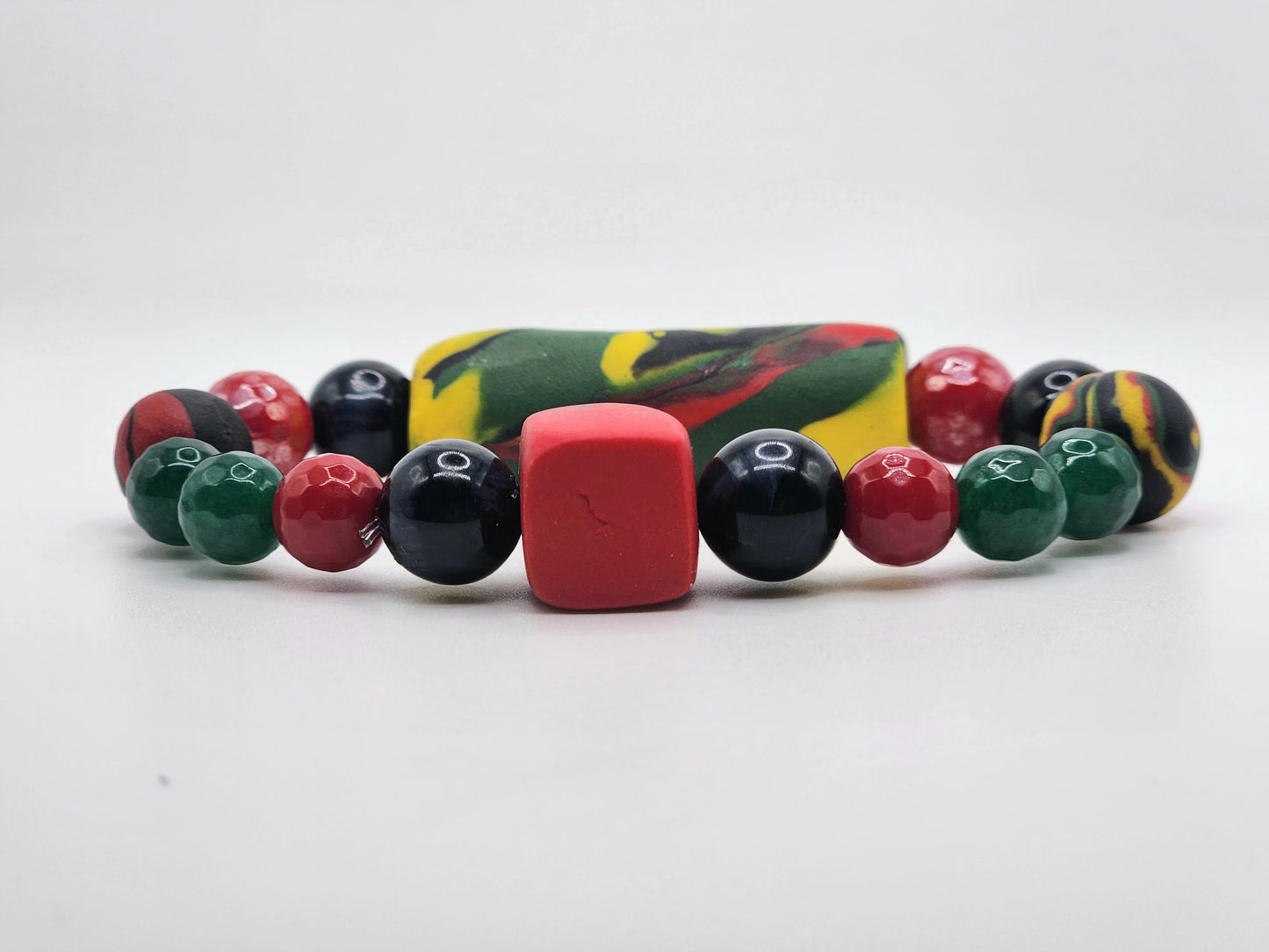 Omari Harmonious Fusion: Jade and Tiger's Eye Polymer Clay Crystal Mix Bracelet