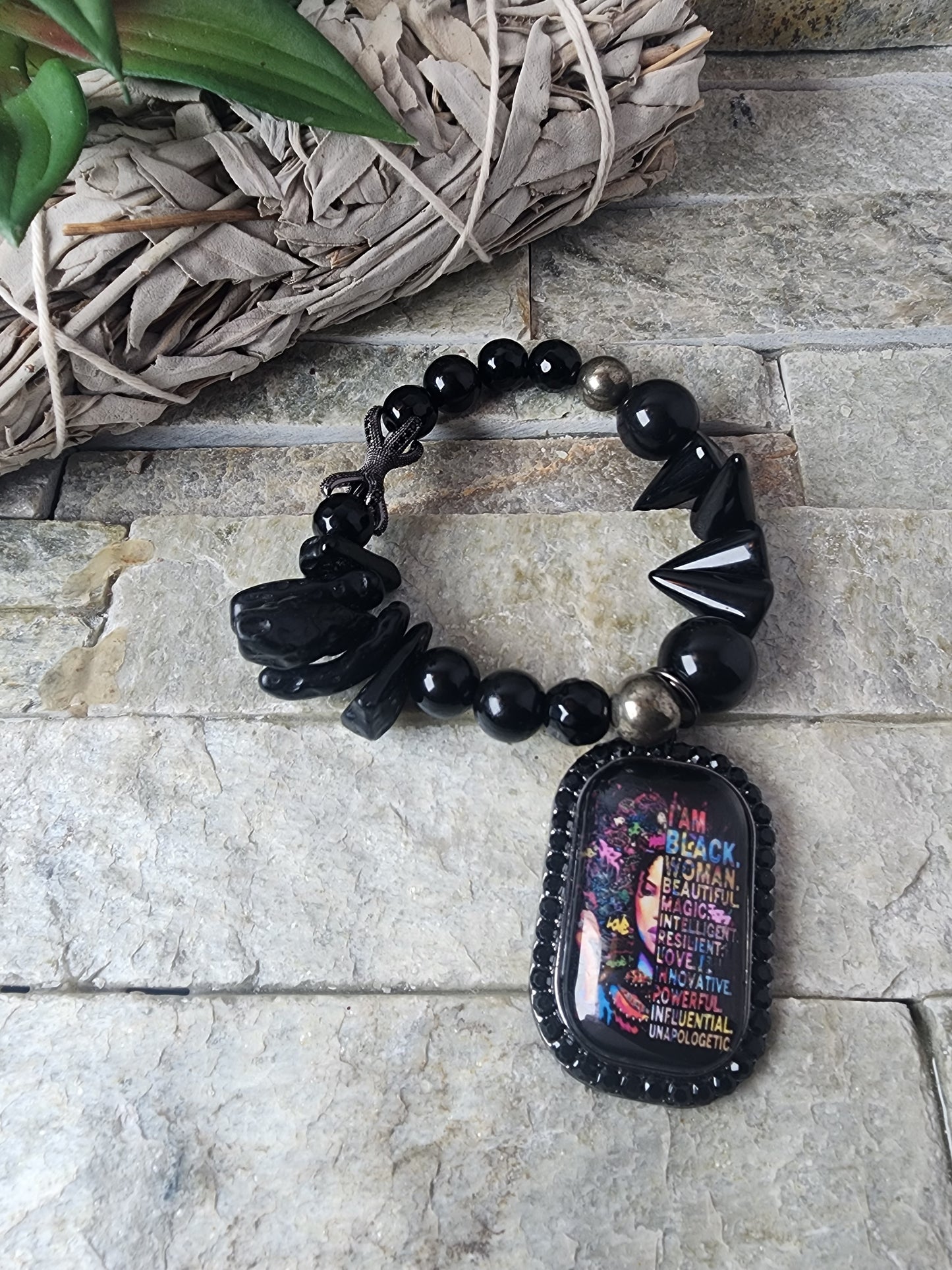 Noir Bella: Pyrite, Rainbow Obsidian, and Jade Crystal Bracelet