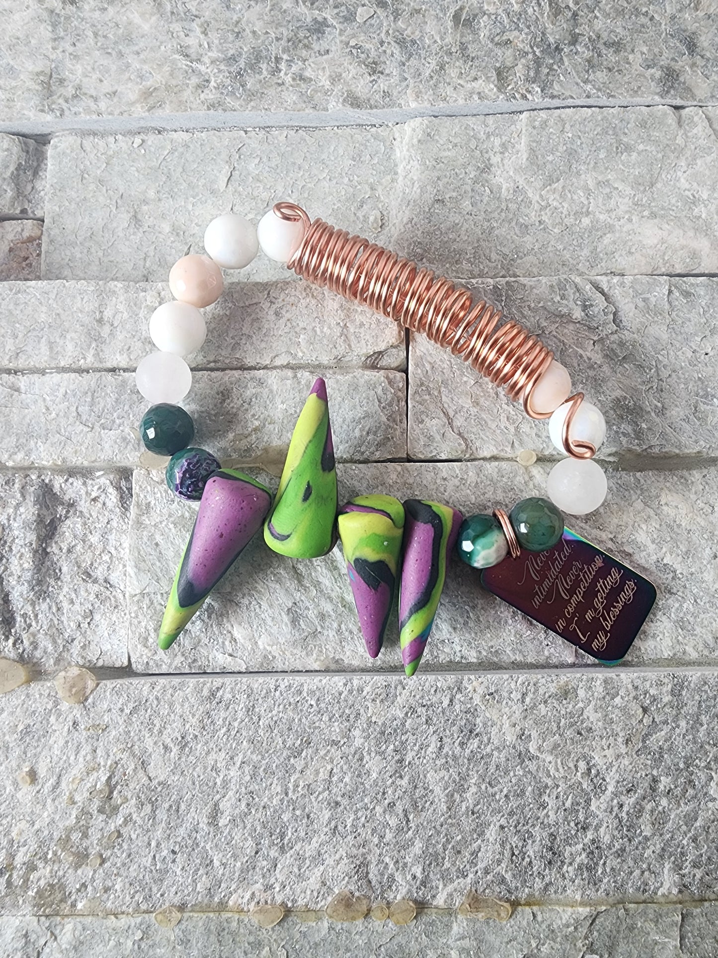 Pierced Copper Gemstone-Infused Polymer Clay Bracelets | Ethereal Alchemy