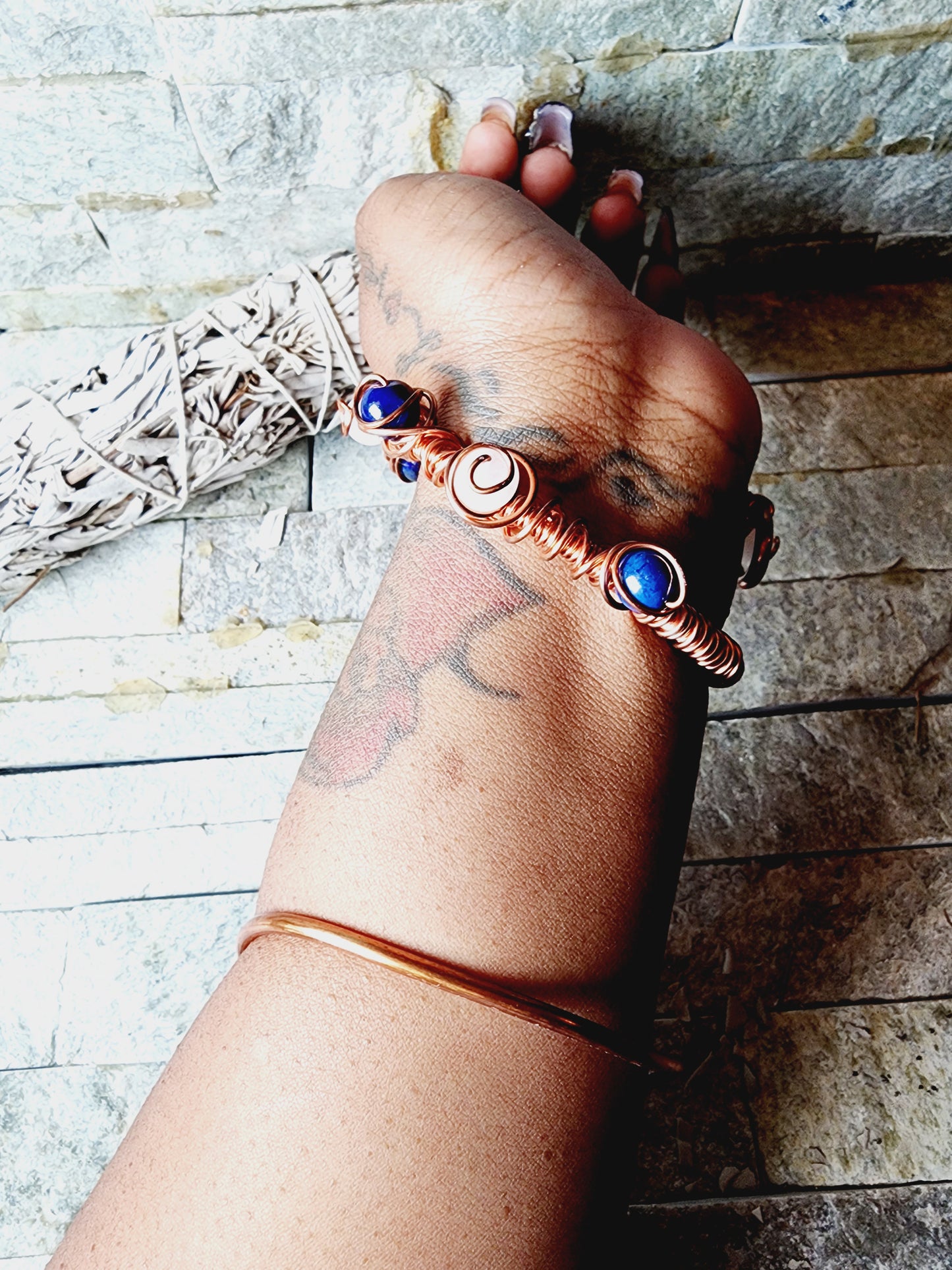 Oya | Celestial Harmony Bracelet: Lapis Lazuli, Blue Pyrite & Rose Quartz Fusion