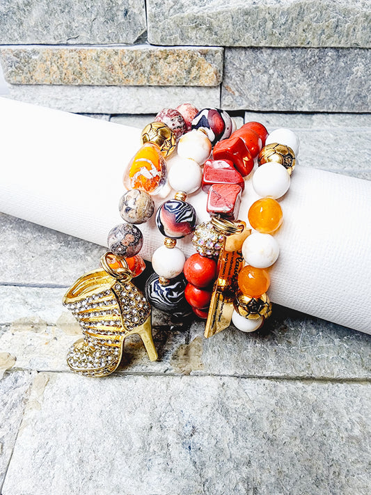 BLYTHE IS ORANGE, GOLD, & WHITE BRACELET STACK - JOYFUL, SPIRITED, & HAND-BEADED WITH INTENTION AND FIRE.