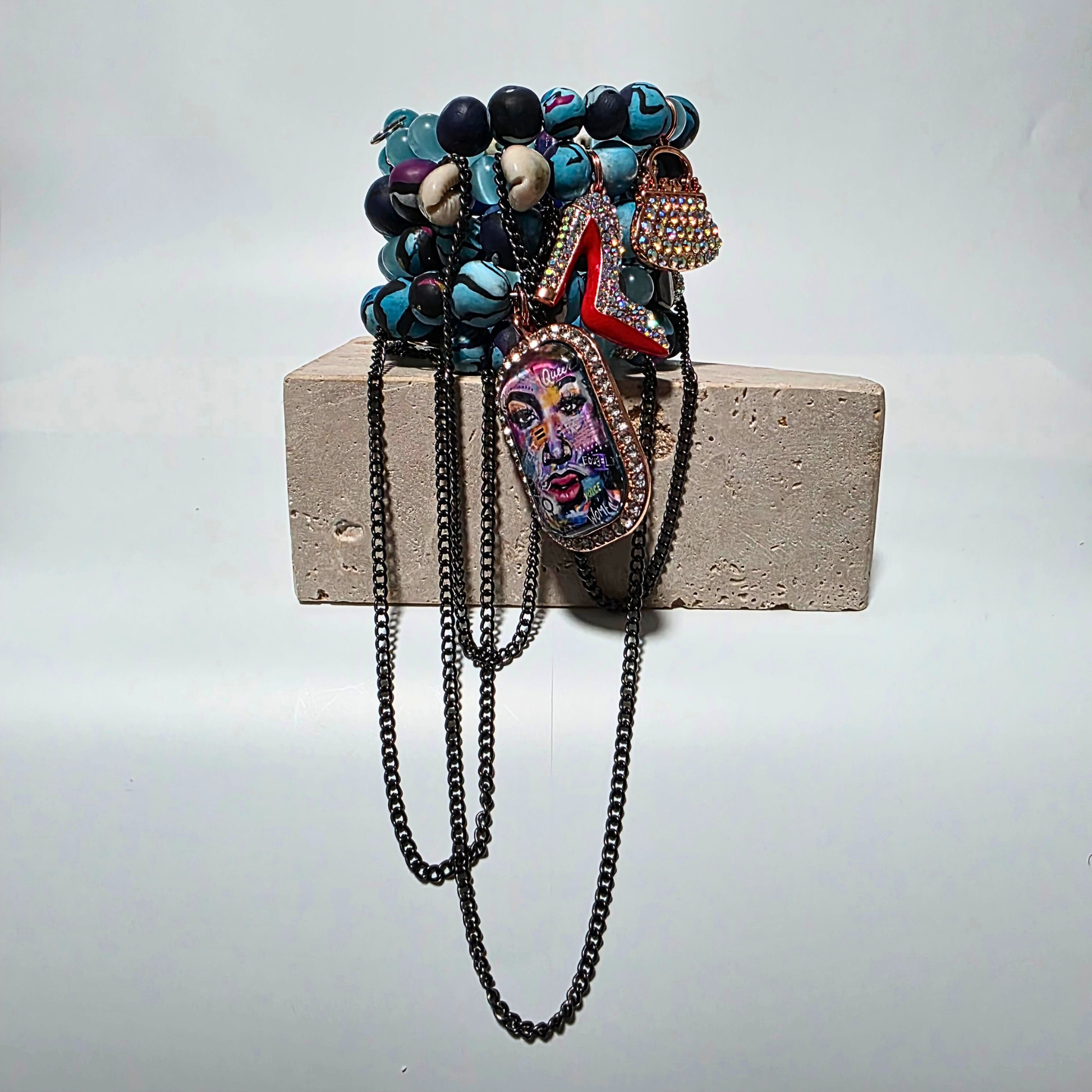 Gunmetal hematite and blue crystal fusion bracelet — Blue Venom by JvOR”
