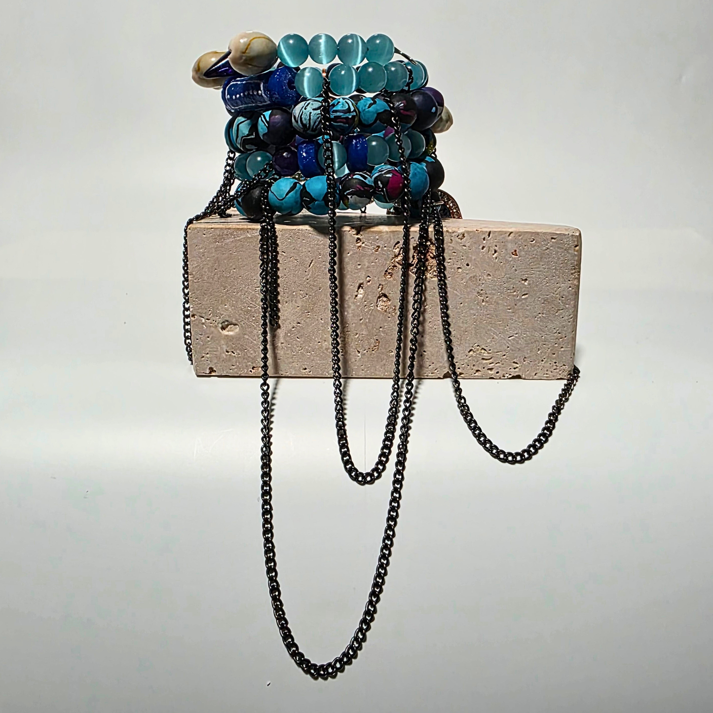 Blue Venom crystal and clay hybrid bracelet for men — grounding and abundance energy piece”