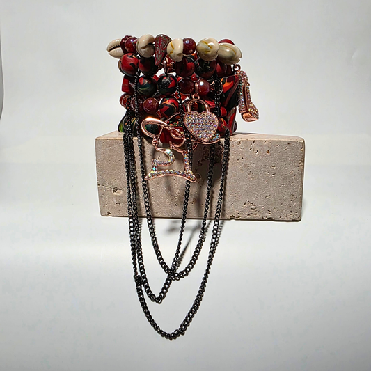 Ember Forge fire-inspired agate and handmade clay bracelet with copper accents