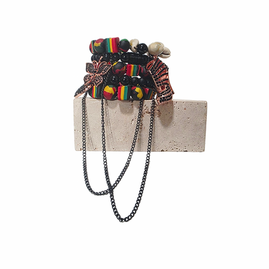 KULTURE APEX bracelet featuring polymer clay beads and cascading gunmetal chains