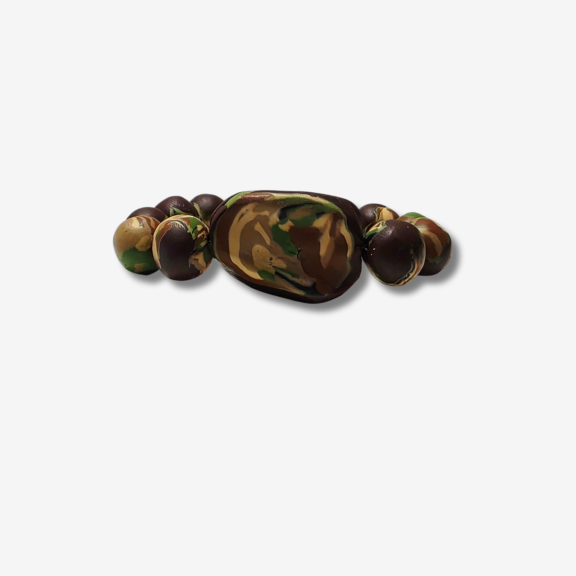 Choc-Lit Shadow bracelet with handmade polymer clay camo beads