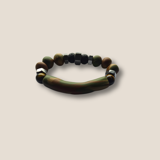 JvOR Hex The Vanguard handmade lava stone bracelet with stainless steel hex nut masculine unisex grounding jewelry.