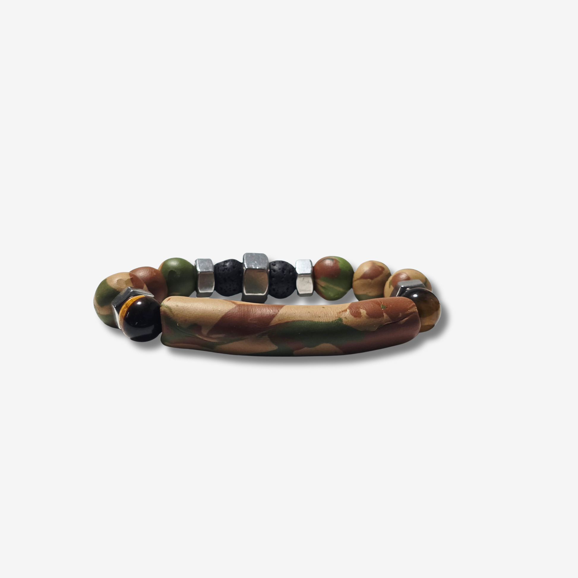 Hex The Vanguard lava stone bracelet with stainless steel hex nut