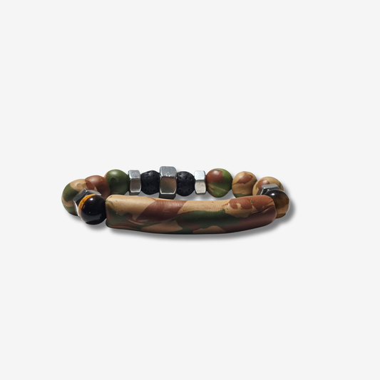 Hex The Vanguard lava stone bracelet with stainless steel hex nut