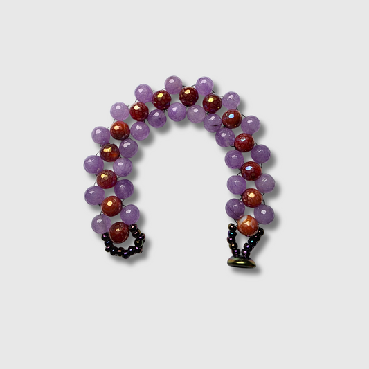Agate faceted crystal beaded bracelet sewn with needle and thread, featuring a cup button clasp and seed beads — handcrafted by JvOR