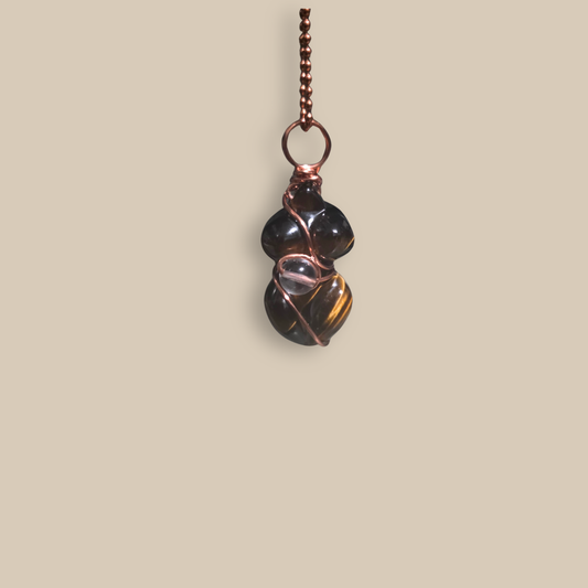 Tiger Eye copper-wrapped pendant by JvOR — handcrafted crystal necklace for courage, focus, and personal power.