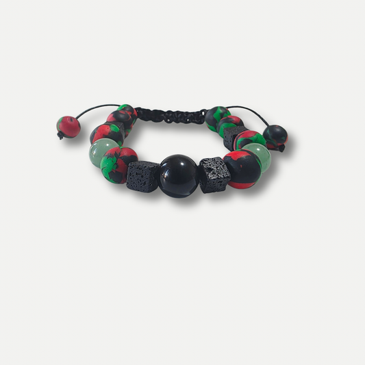 Kofi Pan African prosperity and strength bracelet with green aventurine and obsidian