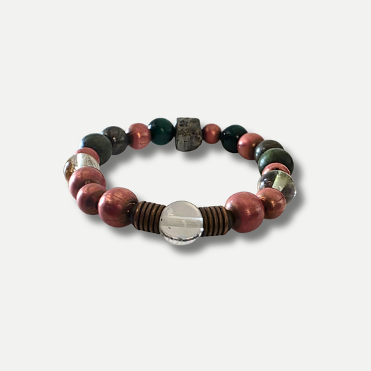 Handmade Midas Touch bracelet featuring tiger’s eye and pyrite